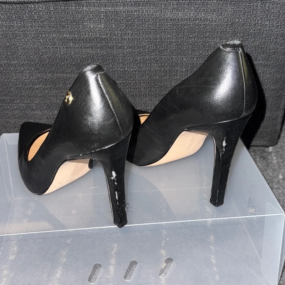 Calvin Klein Black Leather Pointed Toe Stiletto Heels